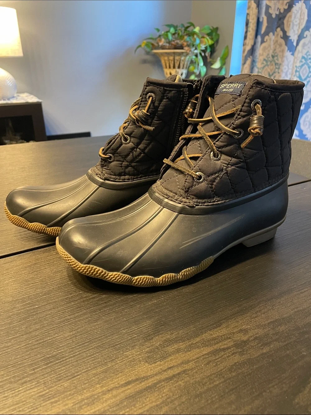 Sperry Saltwater Quilted Black and Tan Waterproof Ankle Duck Boots